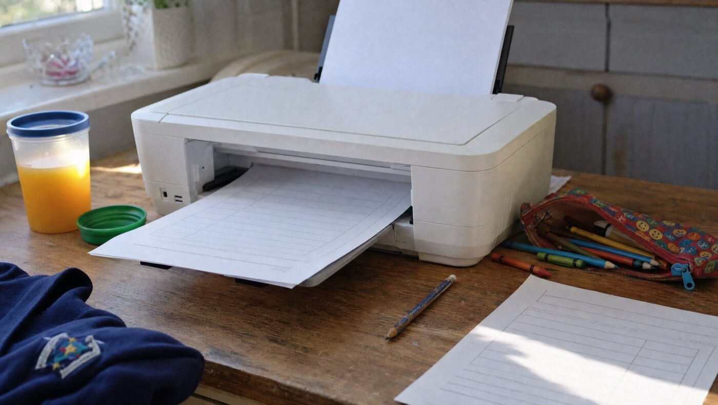 A close-up of three printed sheets of paper resting on a table.